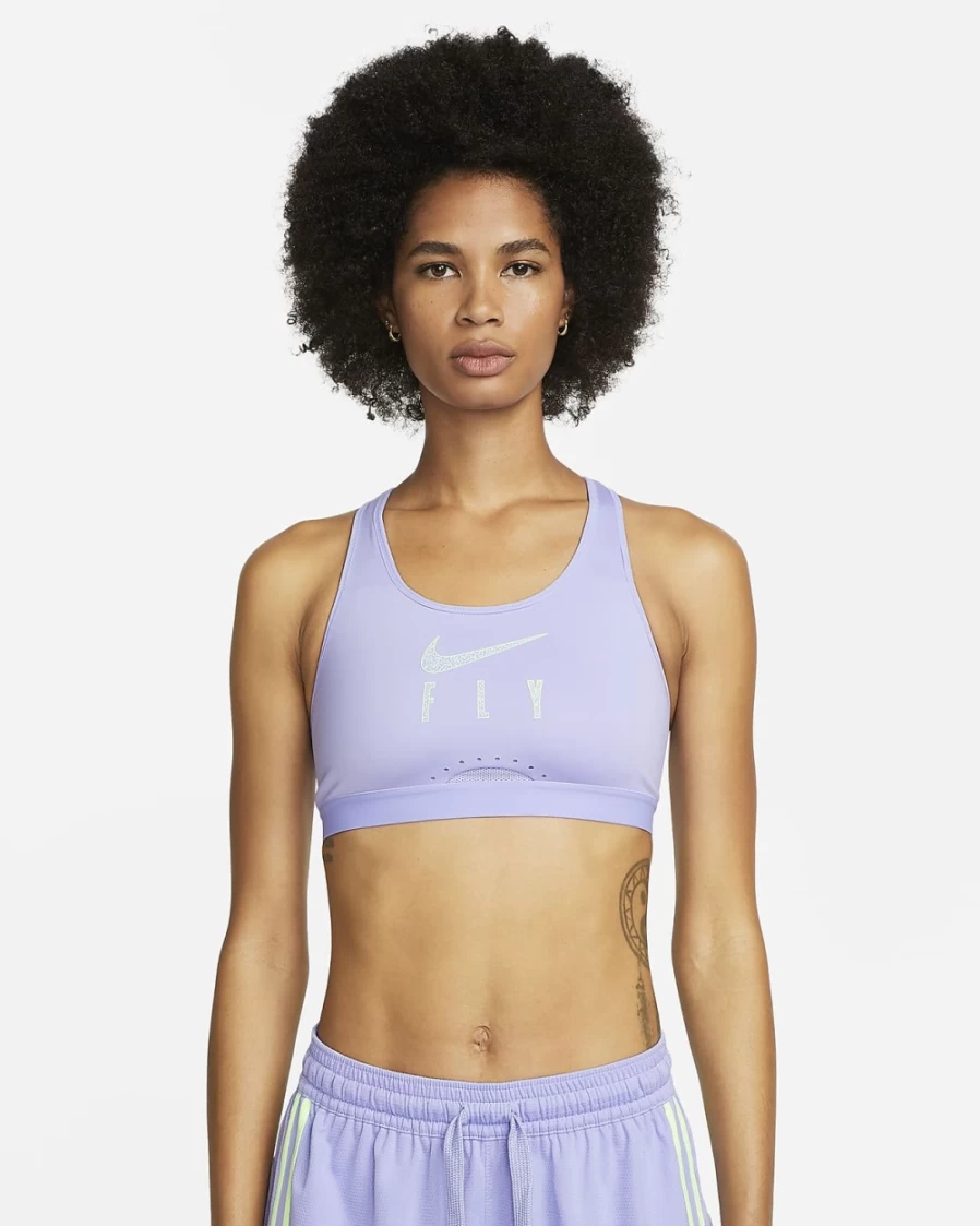 Nike Swoosh Fly Women's Light Thistle/Ghost Green High-Support Mesh-Back Sports Bra