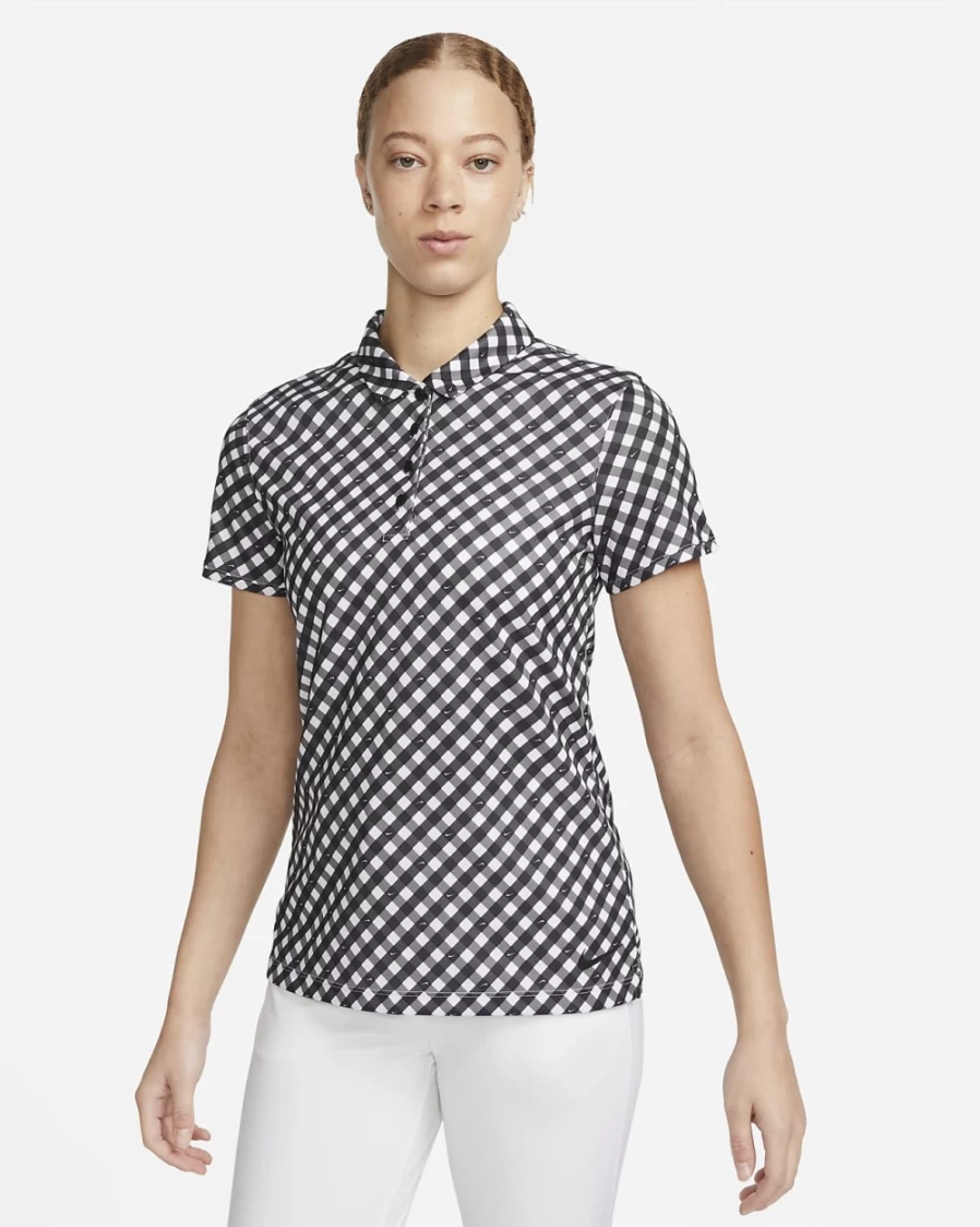 Nike Dri-FIT Victory Women's Black Golf Polo Shirt - Moisture-Wicking Short-Sleeve Printed Top for Women
