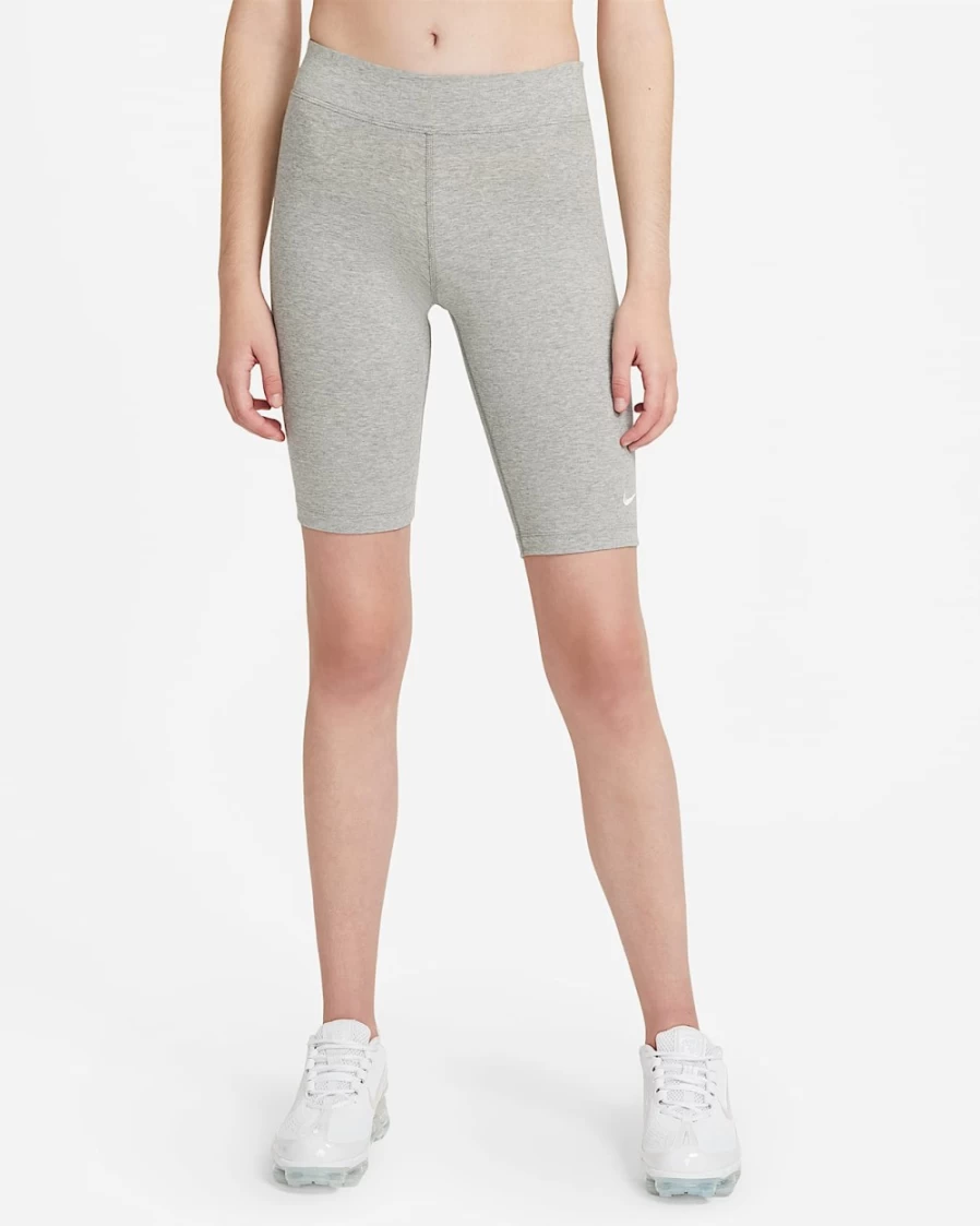 Nike Women's Dark Grey Heather/White Mid-Rise Essential Biker Shorts | Sportswear