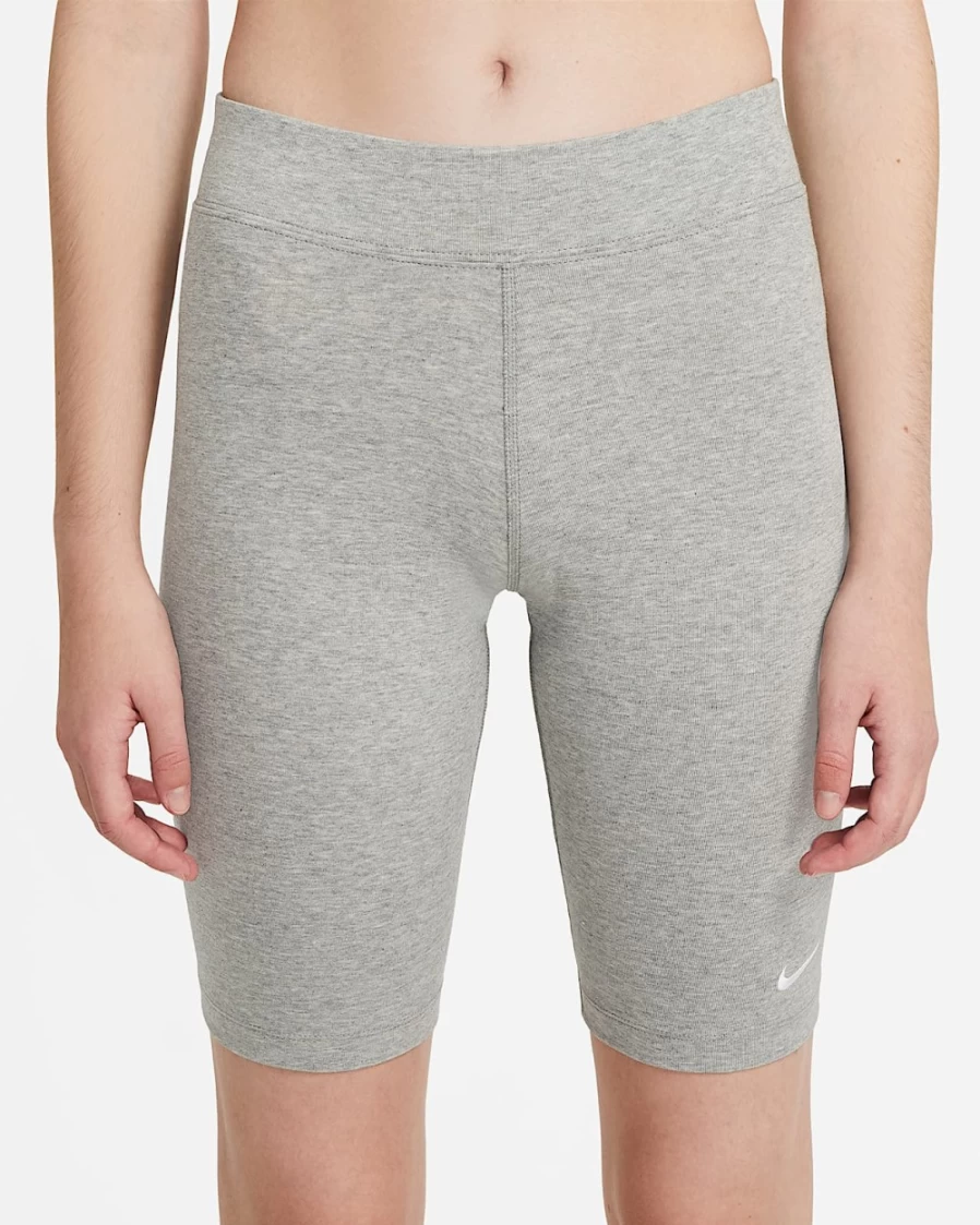 Nike Women's Dark Grey Heather/White Mid-Rise Essential Biker Shorts | Sportswear