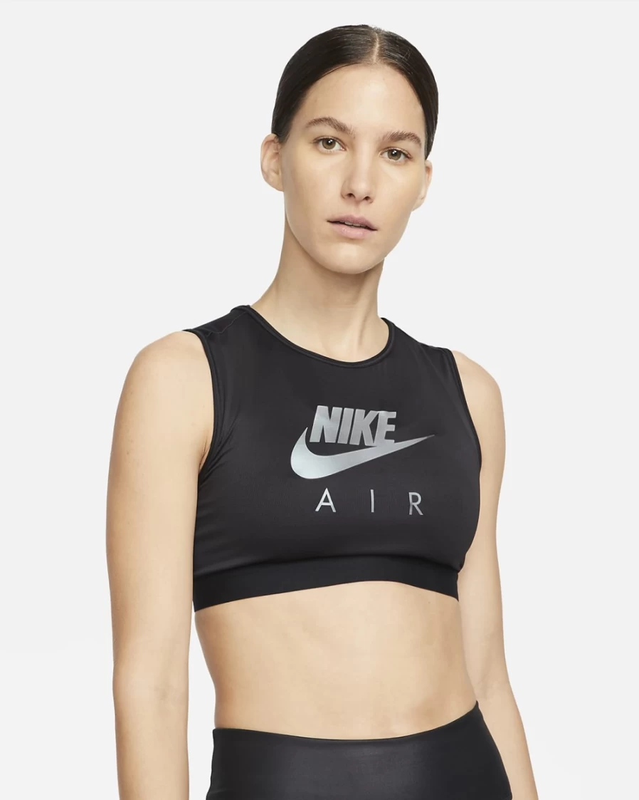 Nike Women's Air Swoosh High-Neck Medium-Support Sports Bra - Black/Black