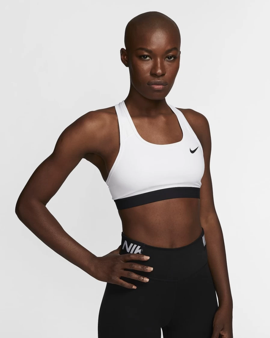 Nike Swoosh Medium-Support Non-Padded Sports Bra for Women - White/Black/Black