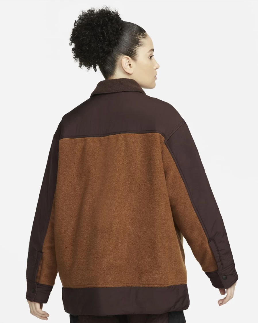 Nike Jordan Cozy Women's Jacket in Pecan, Brown Basalt, and Black Colors