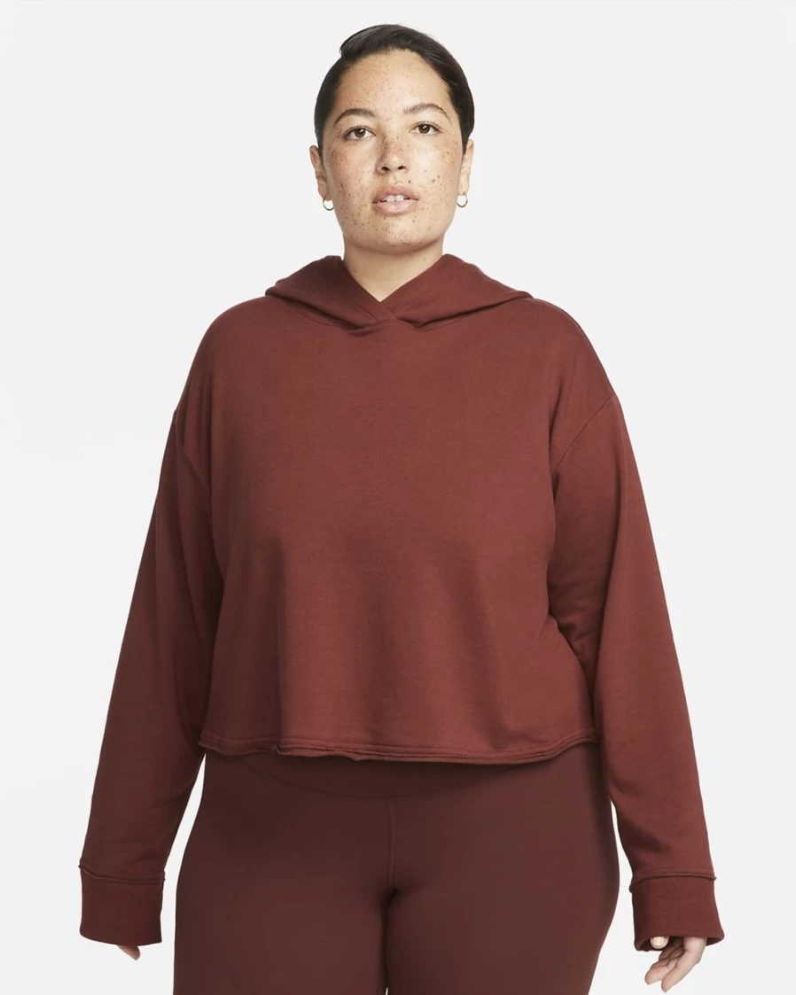 Nike Women's Plus Size Cropped Fleece Hoodie in Oxen Brown/Iron Grey - Yoga Luxe Style