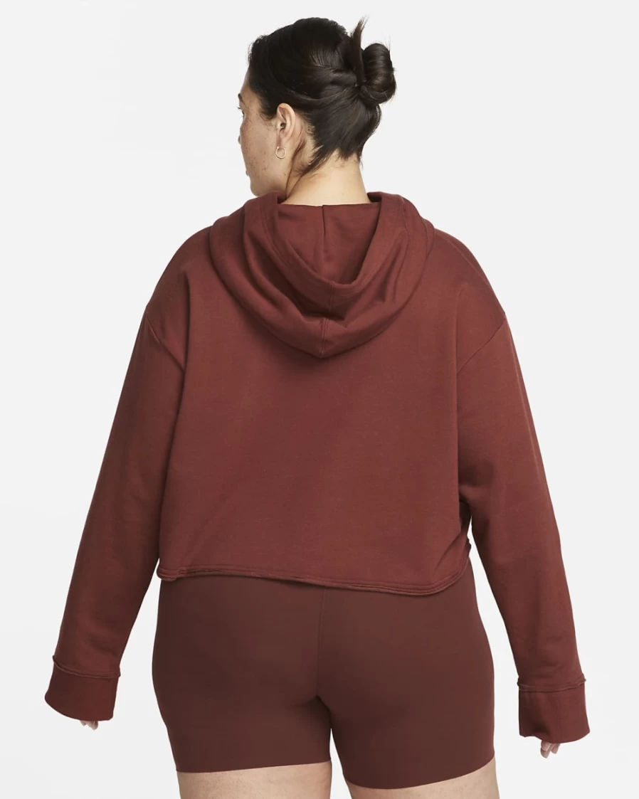 Nike Women's Plus Size Cropped Fleece Hoodie in Oxen Brown/Iron Grey - Yoga Luxe Style