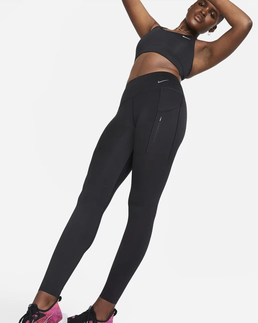 Nike Go Women's High-Waisted Black Leggings with Pockets - Firm Support Full-Length Workout Tights