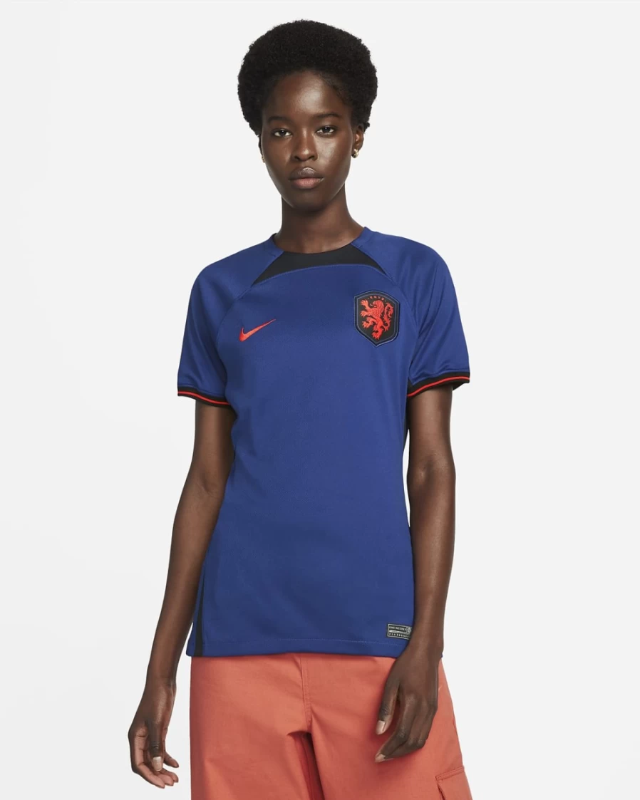Nike Women's Netherlands 2022/23 Away Soccer Jersey - Dri-FIT Deep Royal Blue/Black/Habanero Red Football Shirt
