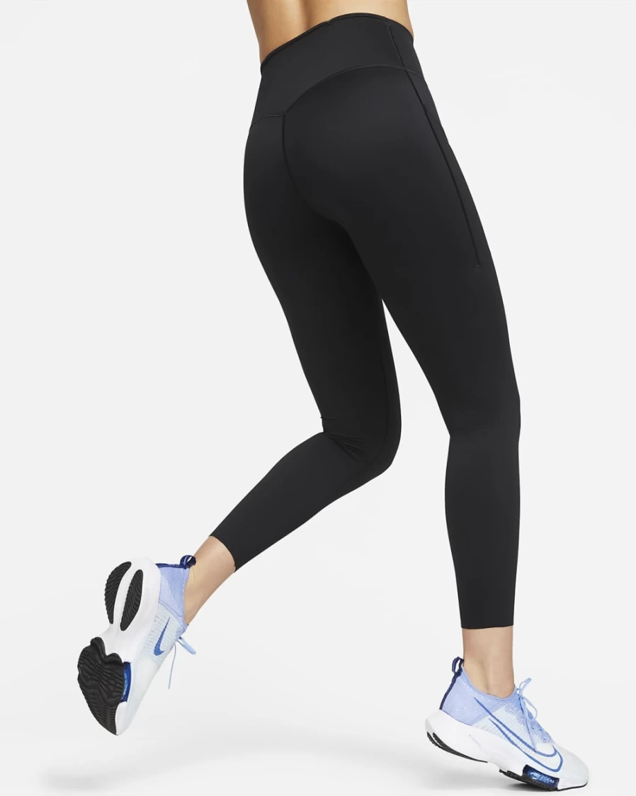 Nike Go Women's High-Waisted 7/8 Leggings with Pockets - Black/Black Firm-Support Workout Tights