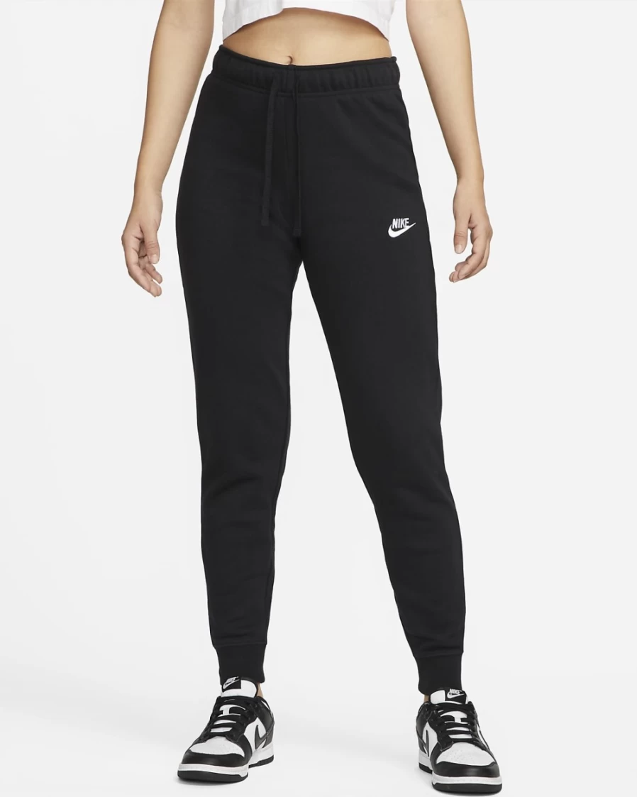 Nike Women's Sportswear Club Fleece Slim Joggers - Black/White Mid-Rise Workout Pants