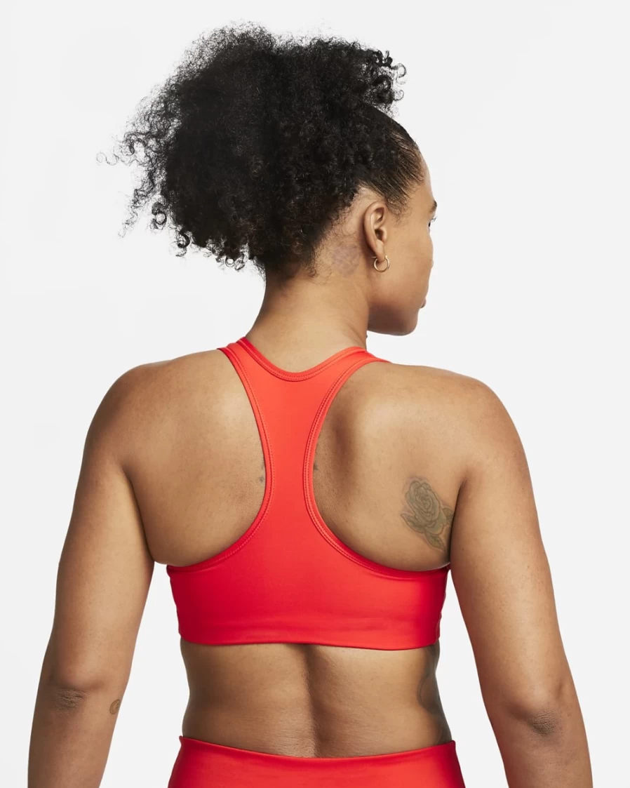 Nike Women's Picante Red/White Medium-Support Swoosh 1-Piece Padded Sports Bra