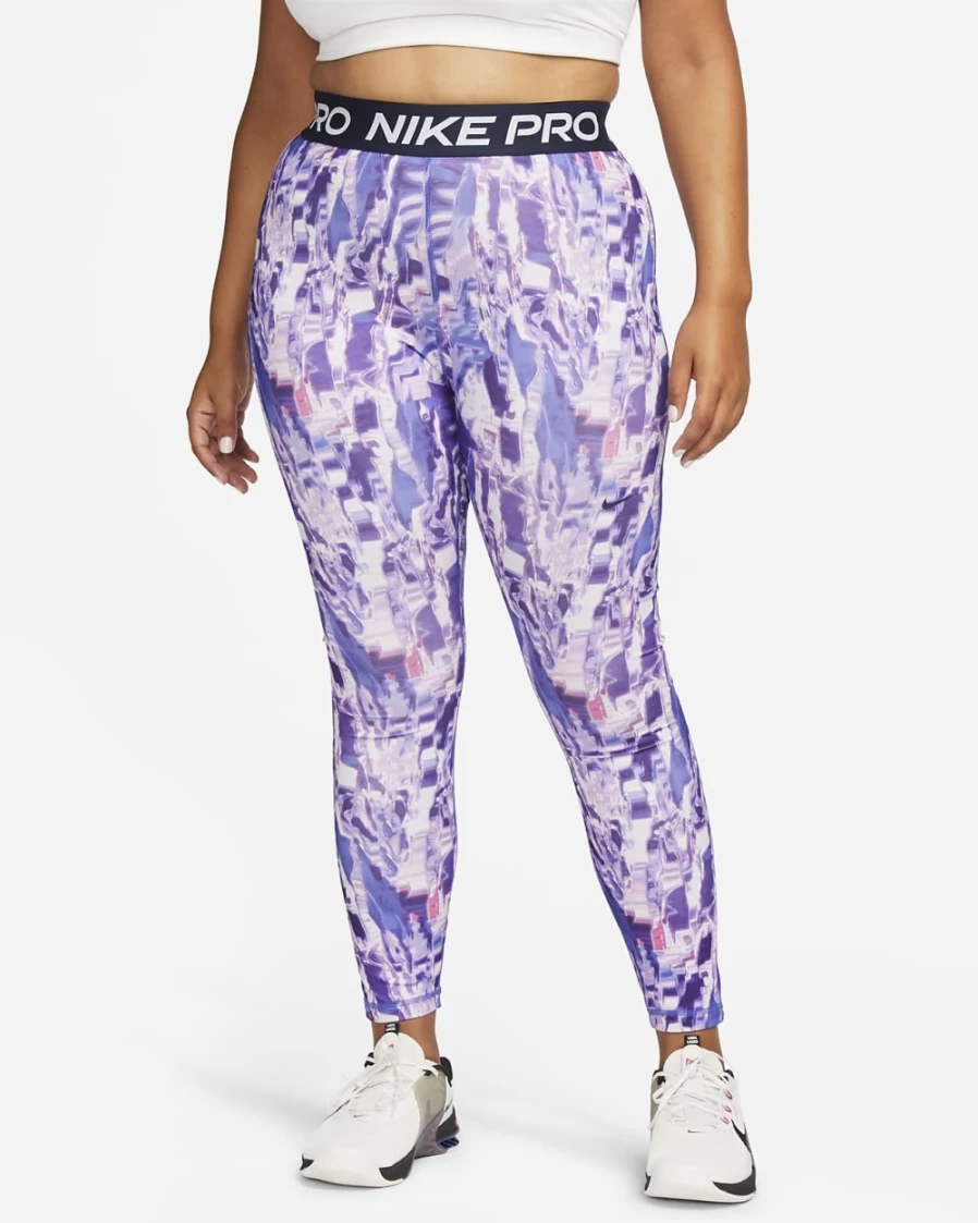 Nike Pro Women's Lapis/Obsidian Mid-Rise Allover Print Plus Size Training Leggings