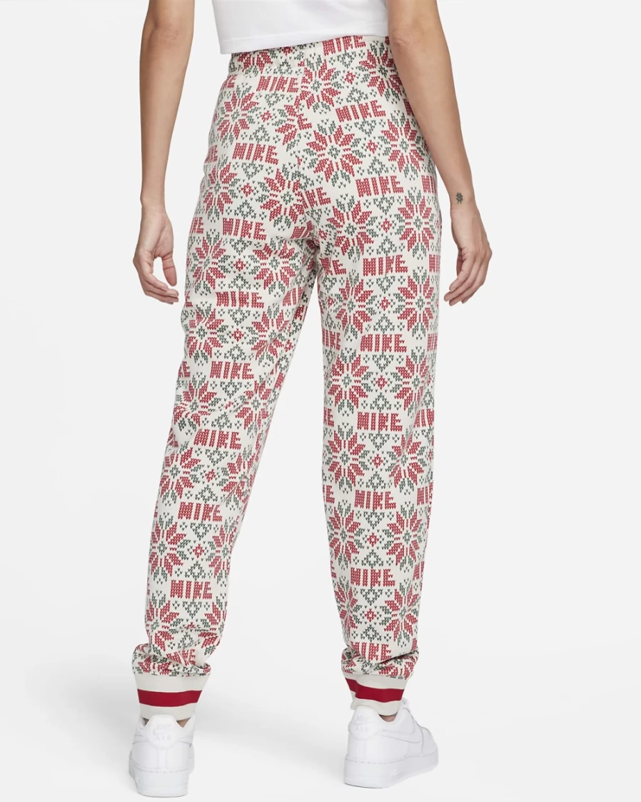 Nike Women's Sportswear Club Fleece Essential Holiday Pants - Light Bone, Gym Red, Noble Green Colors