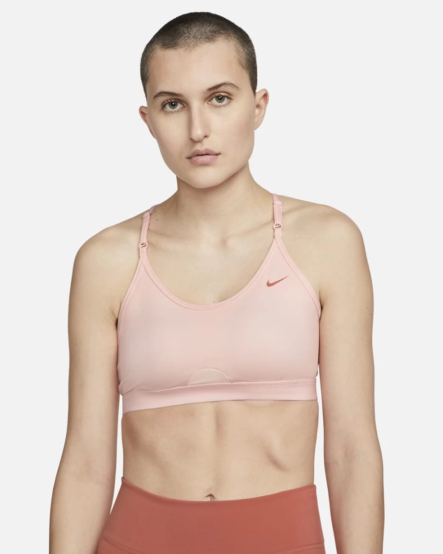 Nike Indy Strappy Women's Light-Support Padded Sports Bra in Atmosphere/Madder Root