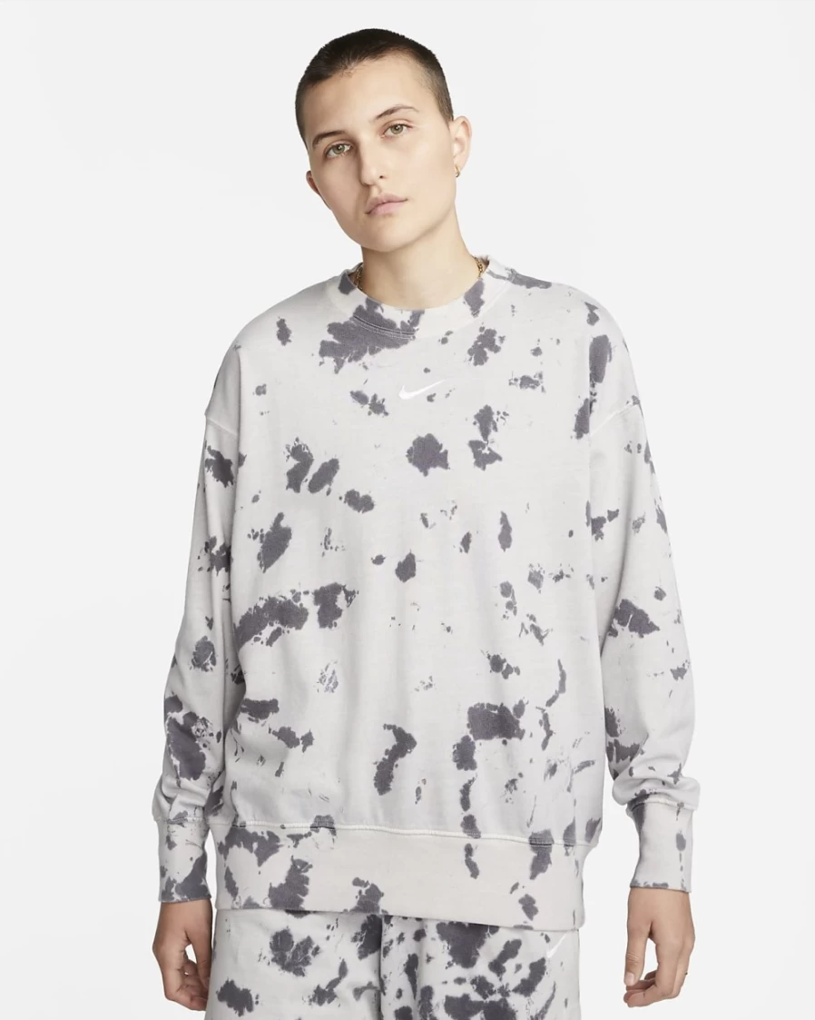 Nike Women's Black & White Cloud-Dye Crewneck Jersey Top - Sportswear Collection