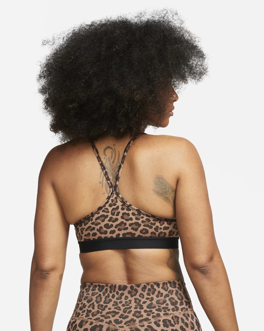 Nike Indy Women's Light-Support Sports Bra - V-Neck Leopard Print in Archaeo Brown/Black