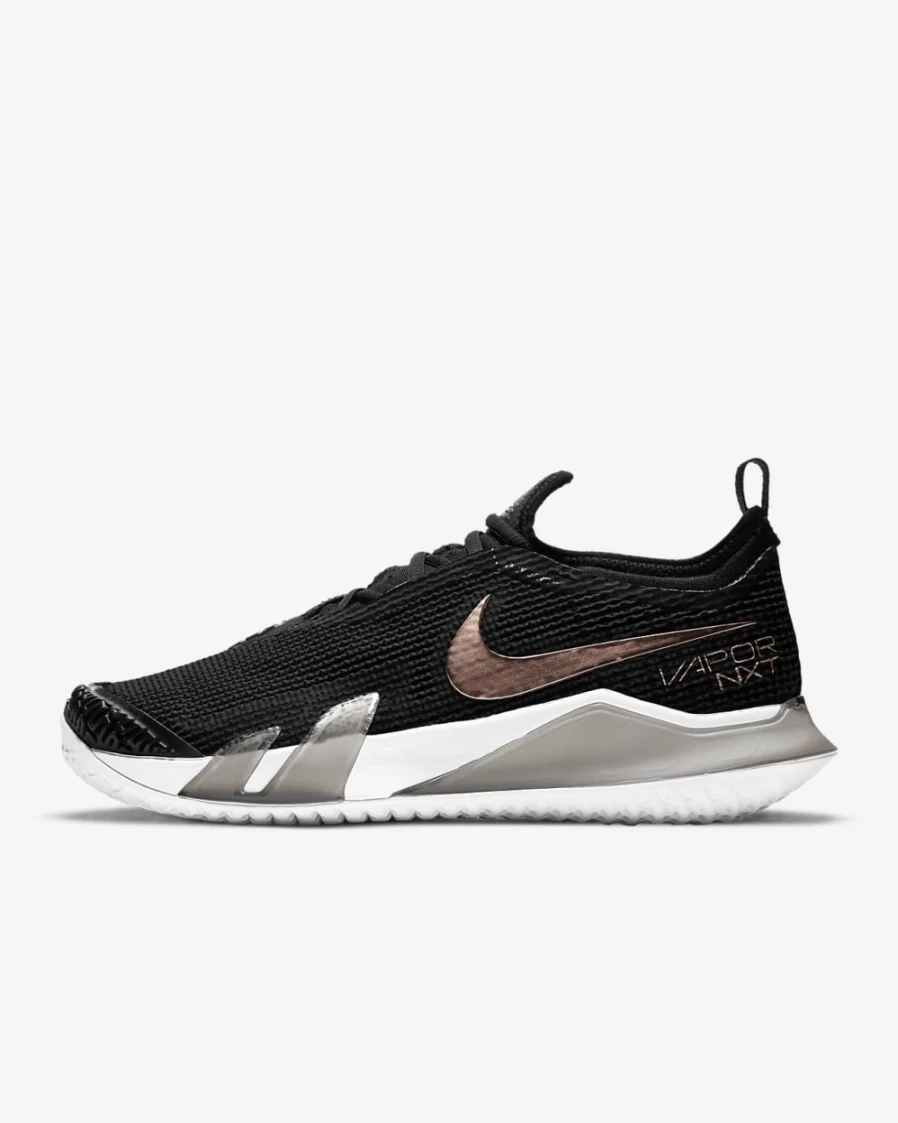 Nike Women's Court React Vapor NXT Tennis Shoes - Black/Metallic Red Bronze/White Hard Court Sneakers
