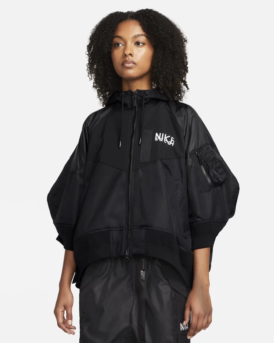Nike x sacai Black Full-Zip Hooded Jacket for Women - Official Collaboration