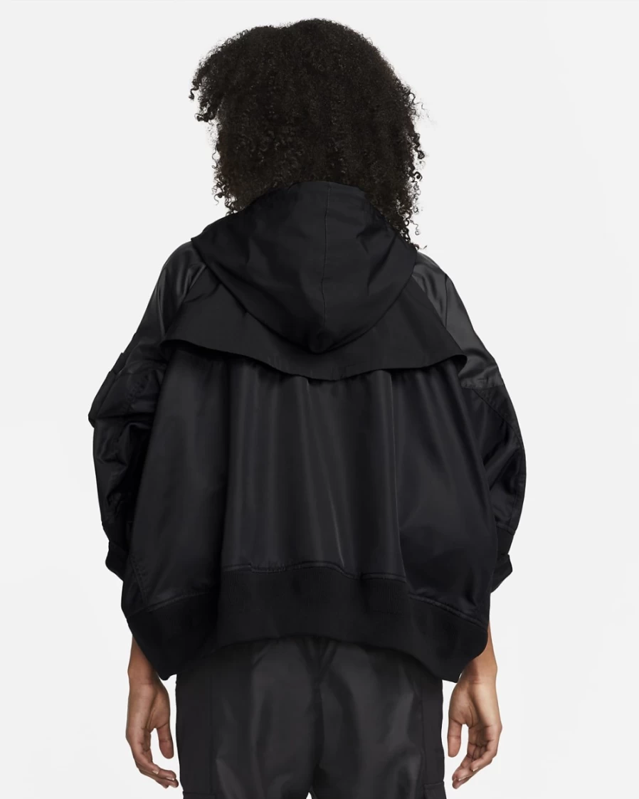 Nike x sacai Black Full-Zip Hooded Jacket for Women - Official Collaboration