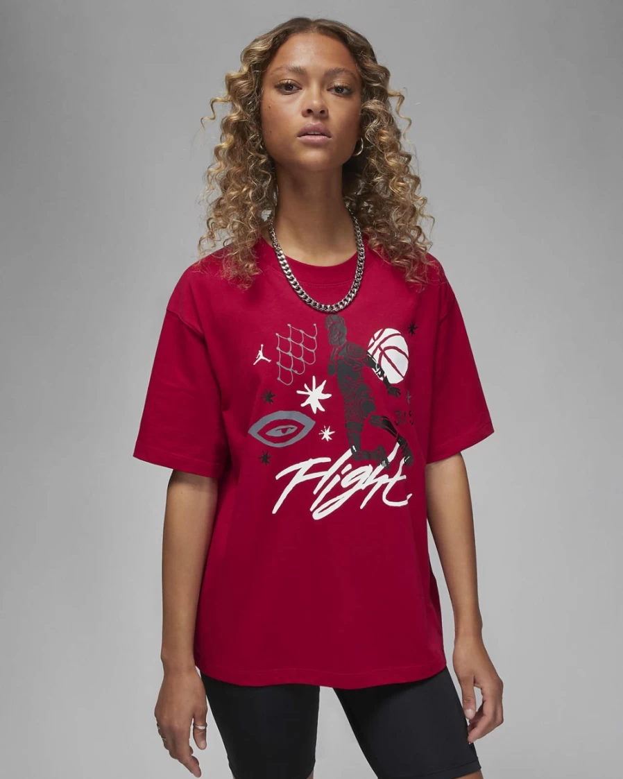 Nike Women's Gym Red Boxy T-Shirt - Jordan Brand Casual Tee