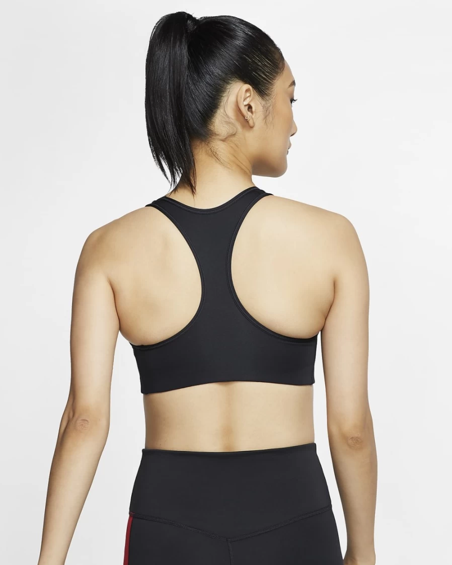 Nike Dri-FIT Swoosh Women's Medium-Support Sports Bra - Black/White 1-Piece Padded Workout Top