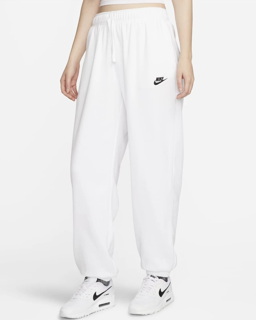 Nike Women's Oversized Club Fleece Sweatpants - Mid-Rise Comfort in White/Black