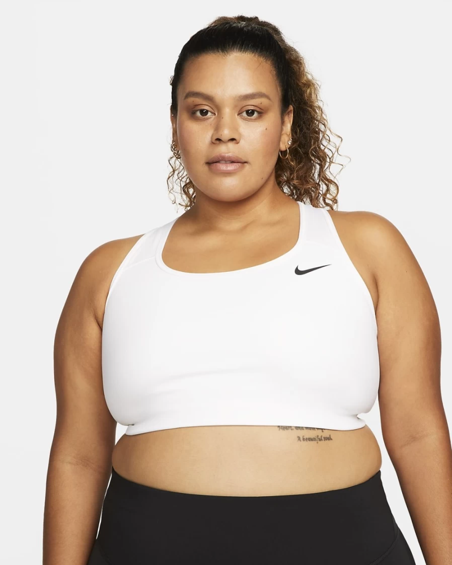 Nike Swoosh Women's Medium-Support Non-Padded Sports Bra - Plus Size White/Black