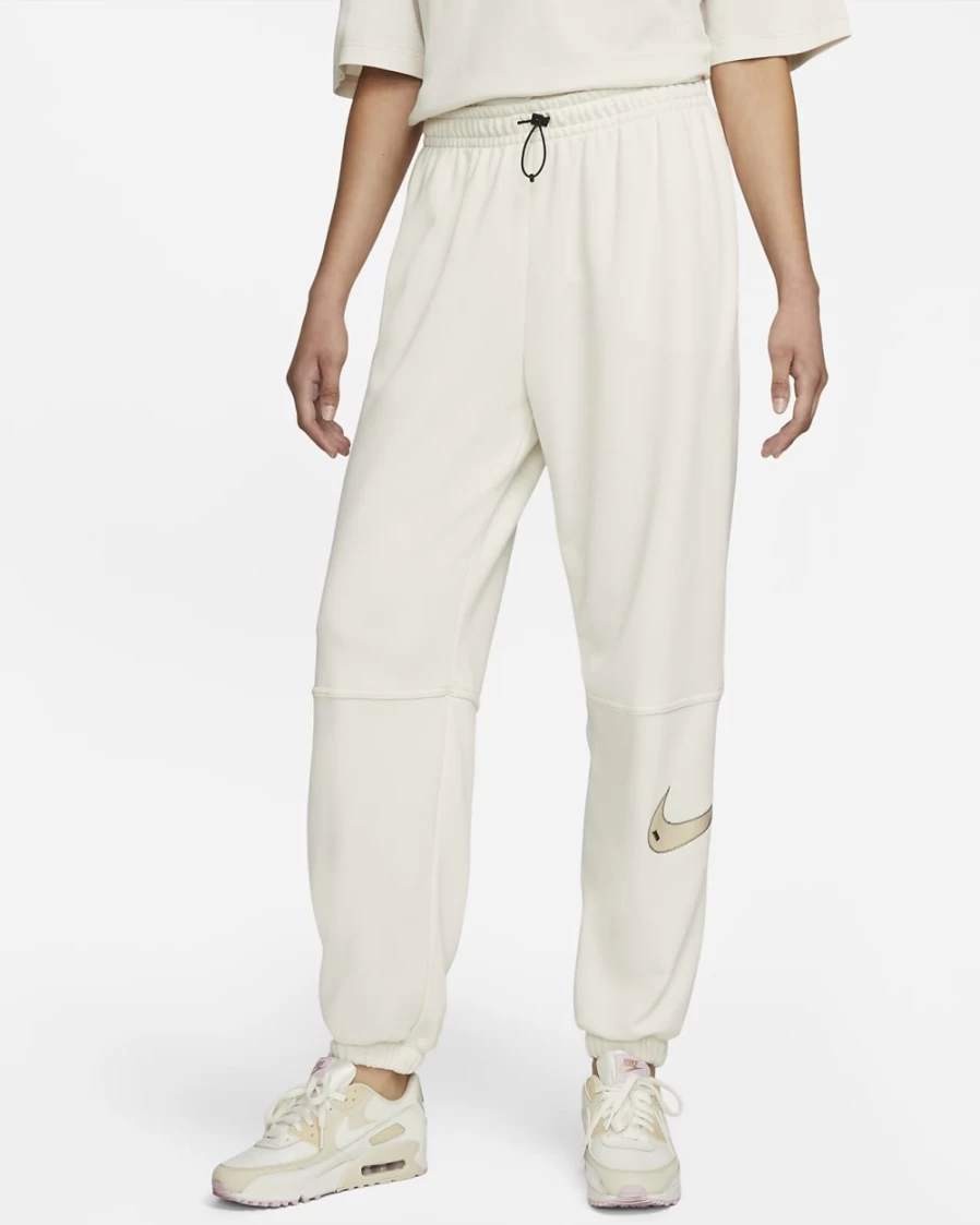 Nike Women's Phantom/Black/Sanddrift High-Rise Joggers with Swoosh - Sportswear Comfort & Style