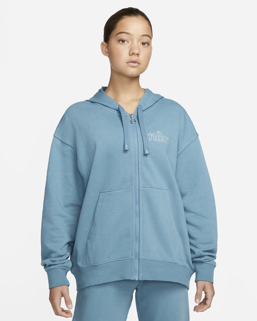 Nike Dri-FIT Women's Noise Aqua/White Full-Zip Training Hoodie - Lightweight Workout Jacket for Fitness