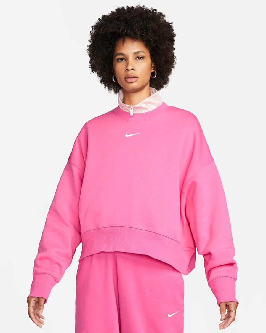 Nike Women's Pink Oversized Crewneck Sweatshirt - Pinksicle/Sail Phoenix Fleece Pullover