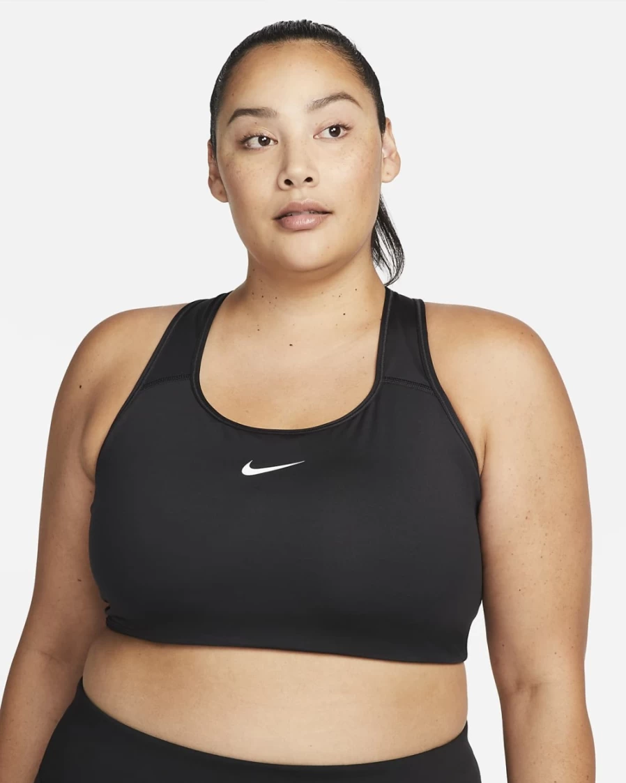 Nike Swoosh Women's Medium-Support Padded Sports Bra - Plus Size Black/White