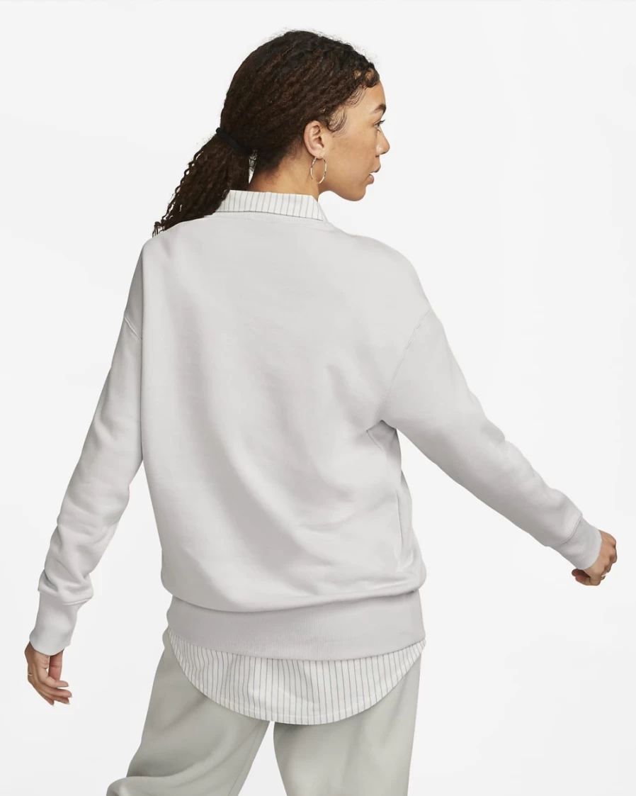 Nike Women's Photon Dust & Black Oversized Phoenix Fleece Crewneck Sweatshirt | Sportswear Collection