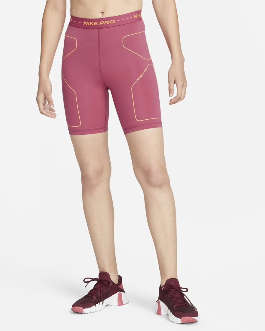 Nike Women's Pro 7" High-Rise Training Shorts in Sweet Beet/Kumquat Color