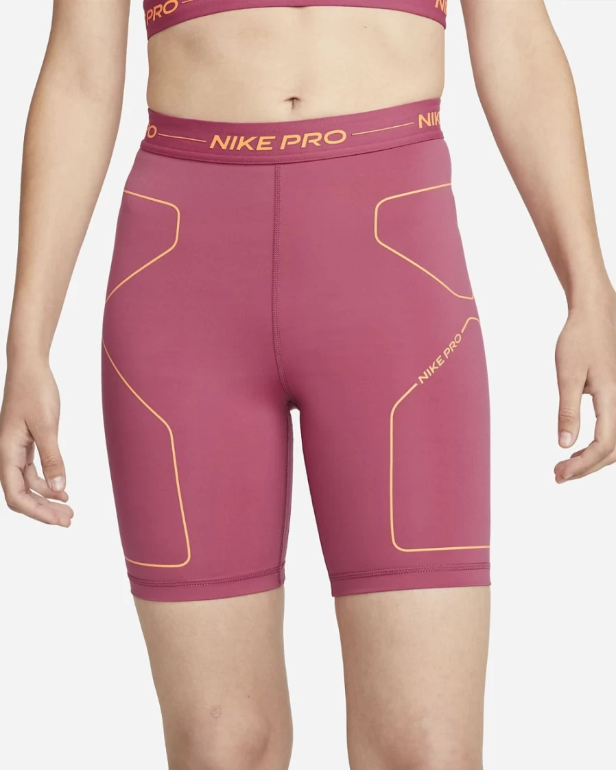 Nike Women's Pro 7" High-Rise Training Shorts in Sweet Beet/Kumquat Color