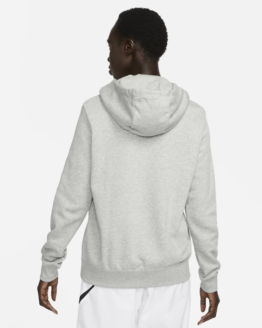 Nike Women's Dark Grey Heather/White Club Fleece Funnel-Neck Hoodie - Sportswear Pullover