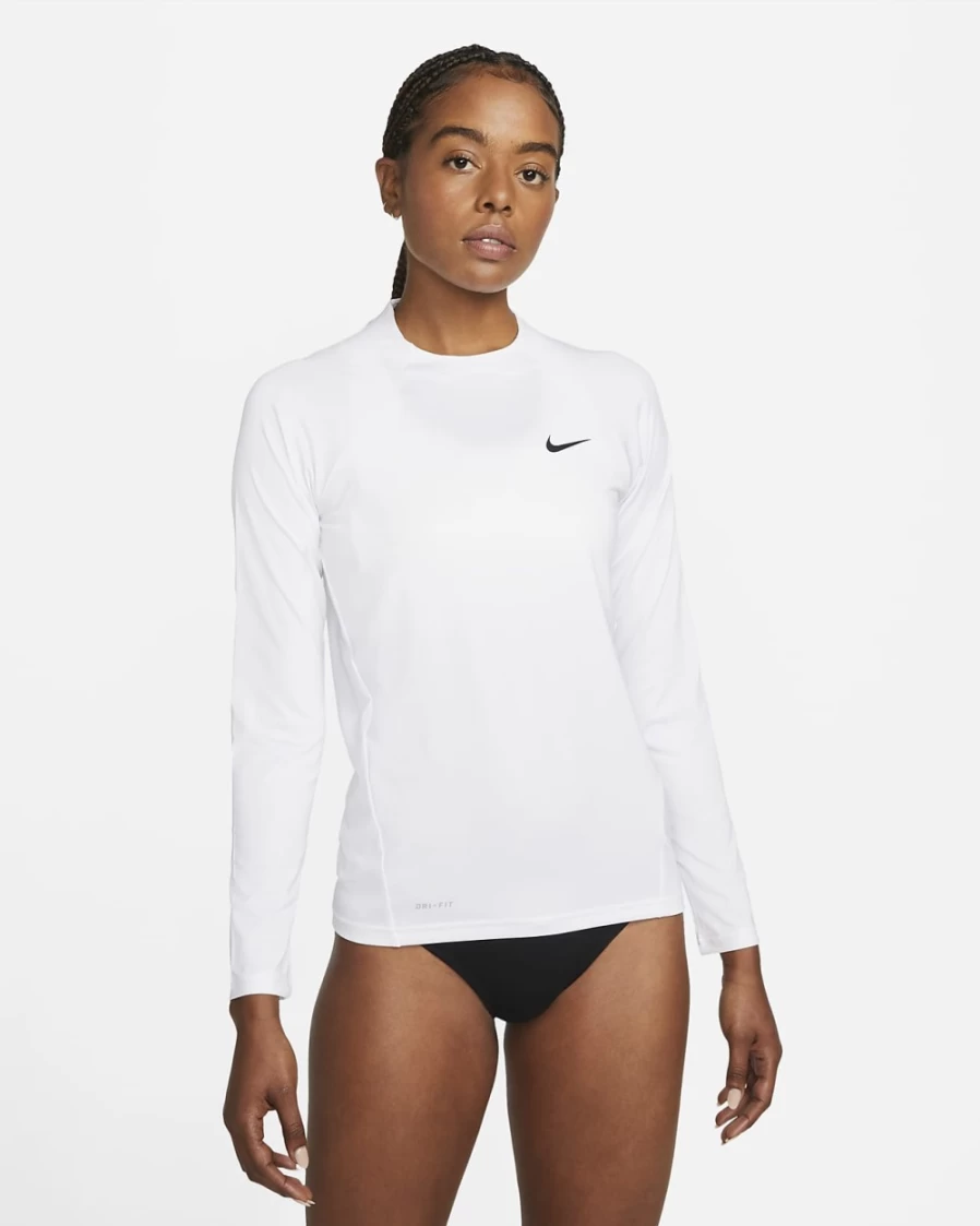 Nike Women's Hydroguard Long Sleeve Swim Shirt - White UPF Sun Protection Swim Top