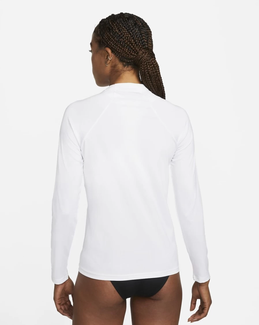 Nike Women's Hydroguard Long Sleeve Swim Shirt - White UPF Sun Protection Swim Top