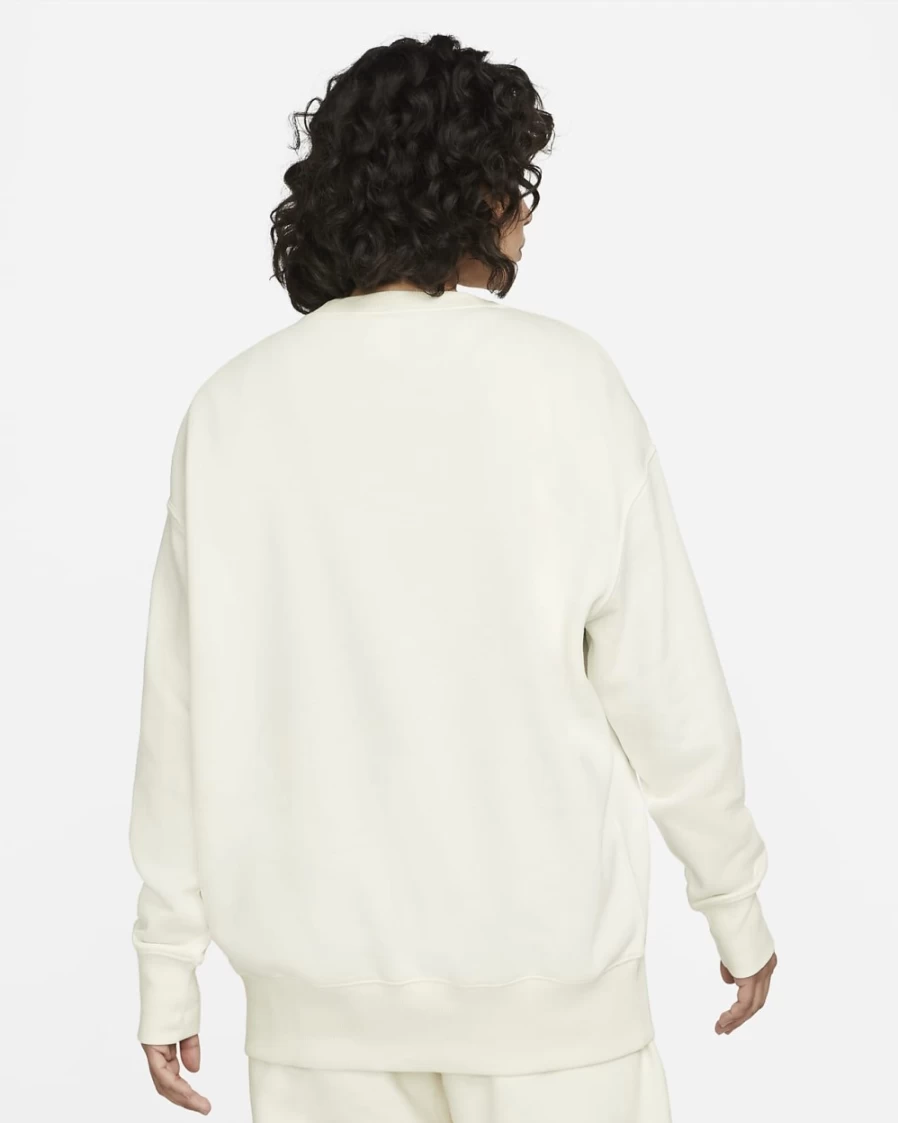 Nike Women's Sail/Black Oversized Phoenix Fleece Crewneck Sweatshirt - Sportswear Pullover
