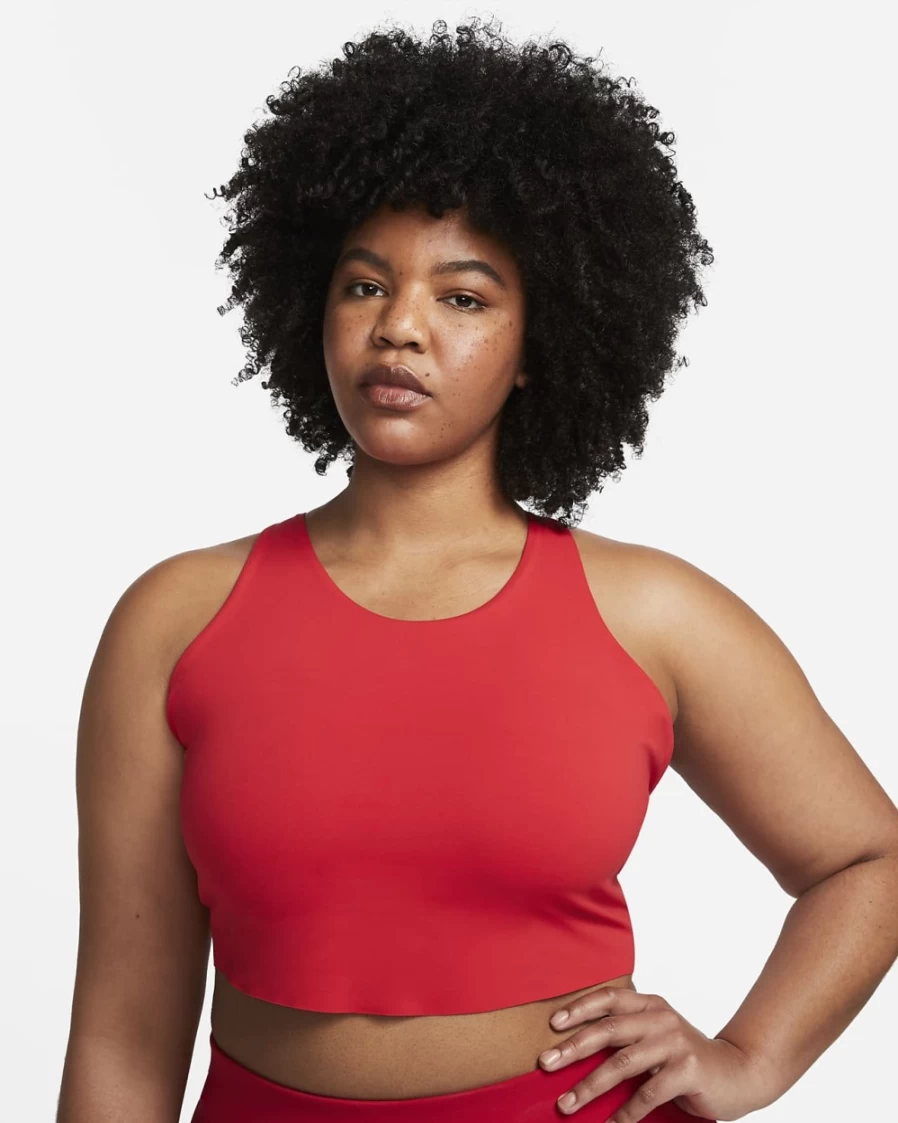 Nike Dri-FIT Luxe Women's Plus Size Shelf-Bra Cropped Tank Top in University Red for Yoga & Fitness