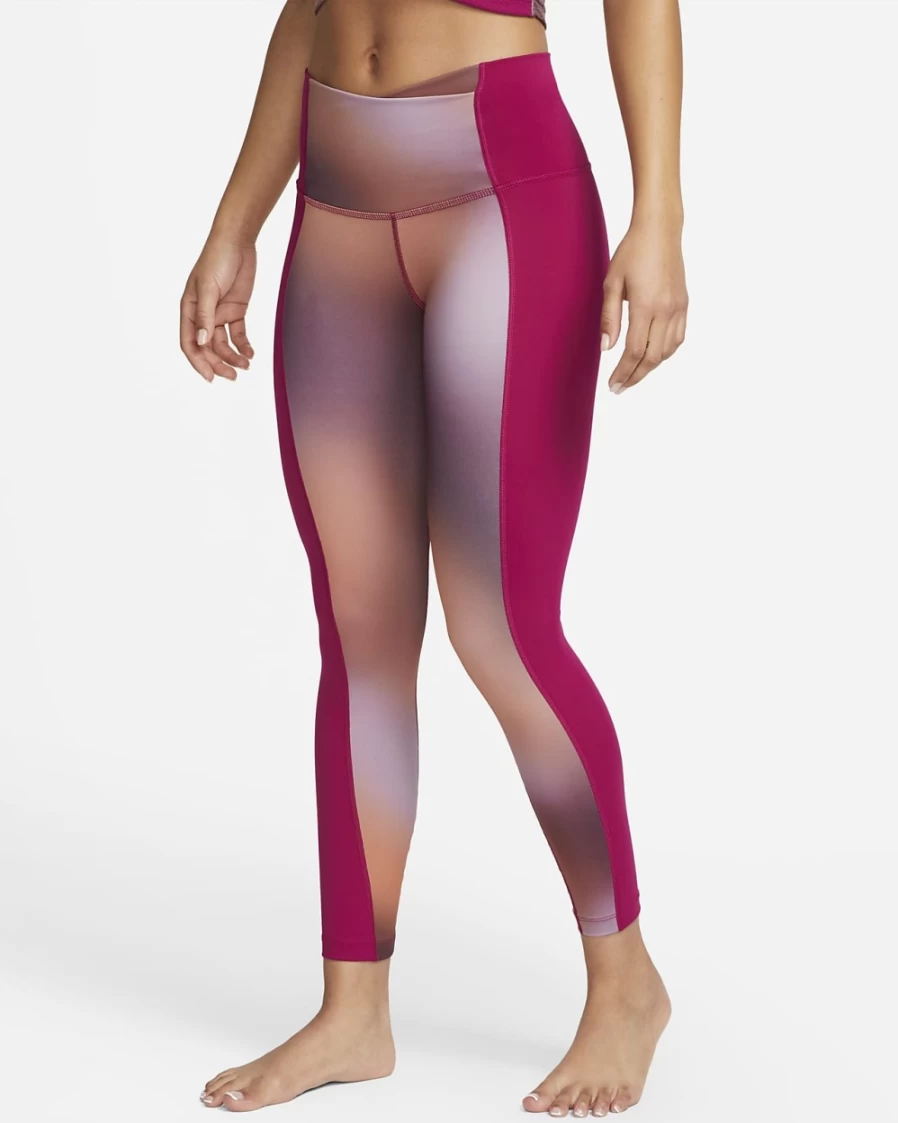 Nike Women's High-Waisted Dark Beetroot/Dynamic Berry Printed Yoga Leggings 7/8 Length