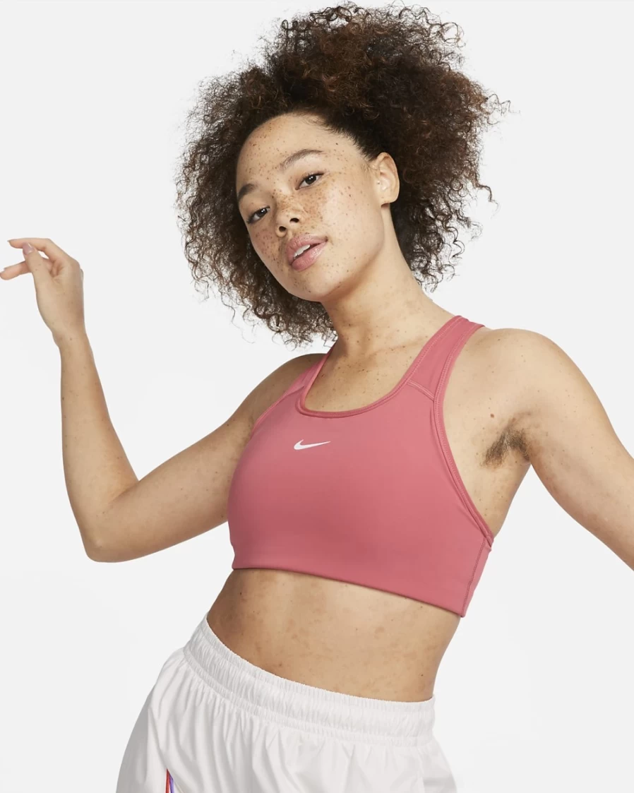 Nike Women's Medium-Support Swoosh Sports Bra with Removable Pads - Adobe/White
