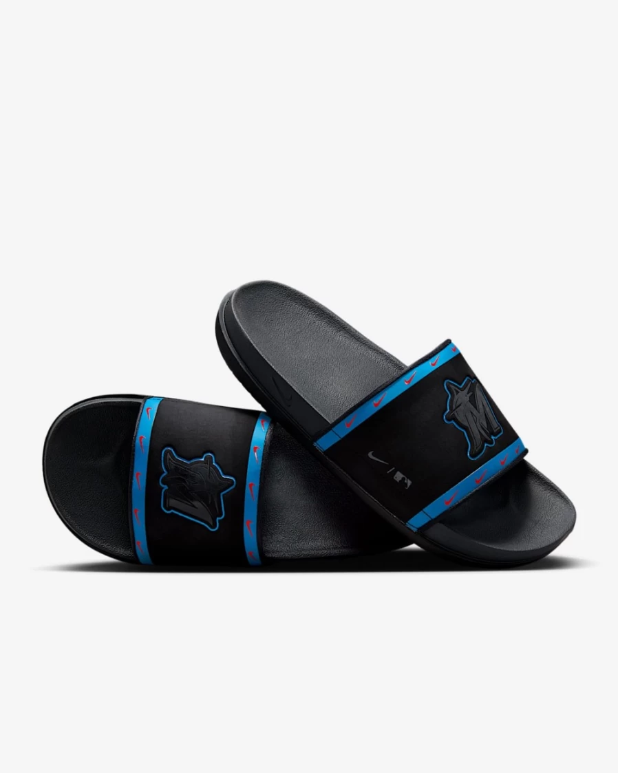 Nike Offcourt Slide Sandals for Men & Women - MLB Miami Marlins Edition in Black/Neptune Blue/Chile Red/Anthracite