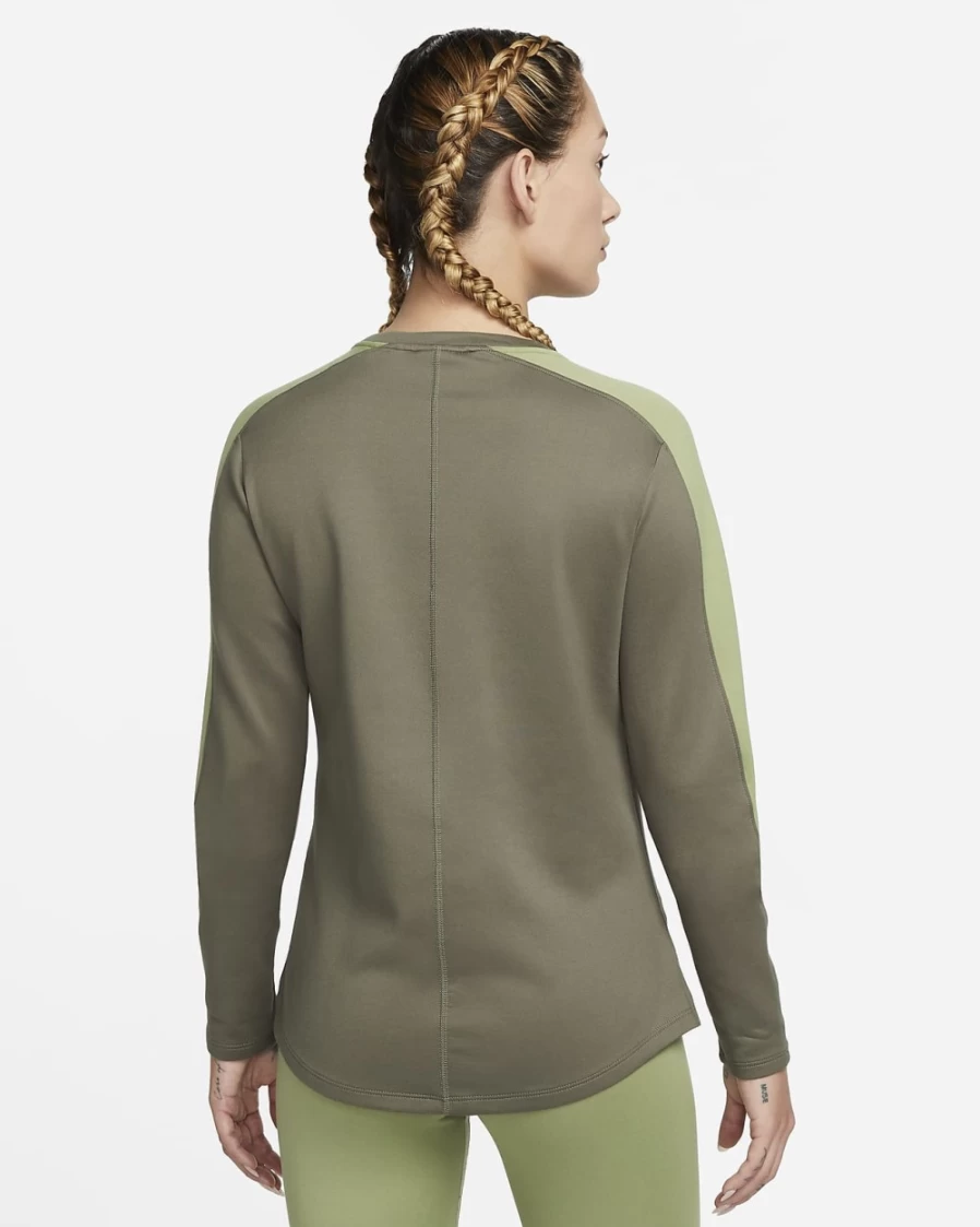 Nike Therma-FIT Women's Long-Sleeve Training Top in Medium Olive/Alligator - Icon Clash Design