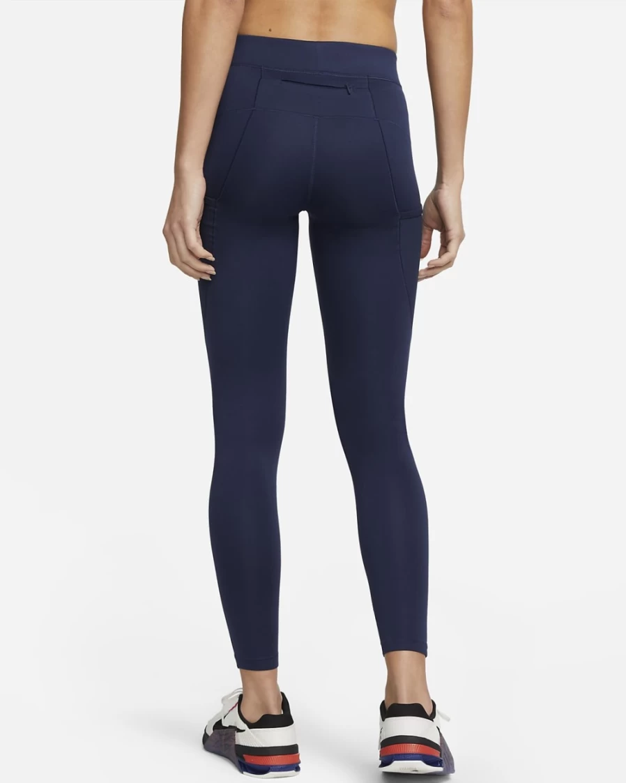 Nike Women's Pro Therma-FIT Mid-Rise Leggings with Pockets - Midnight Navy/White