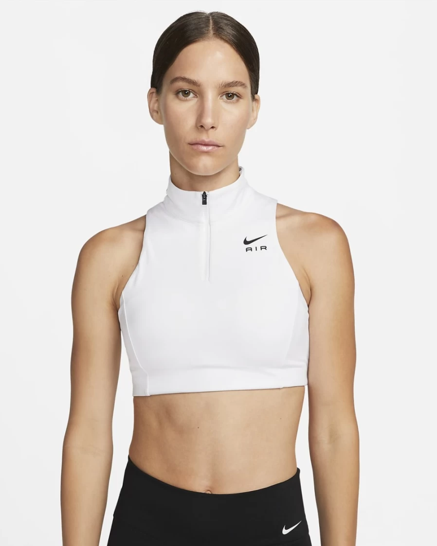 Nike Air Swoosh Women's Medium-Support 1/2-Zip 1-Piece Pad Sports Bra - White/Black