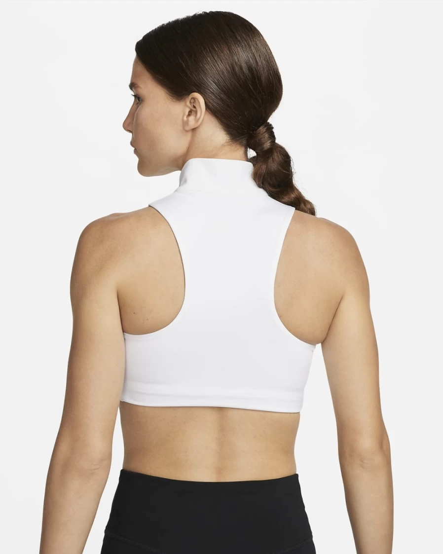 Nike Air Swoosh Women's Medium-Support 1/2-Zip 1-Piece Pad Sports Bra - White/Black