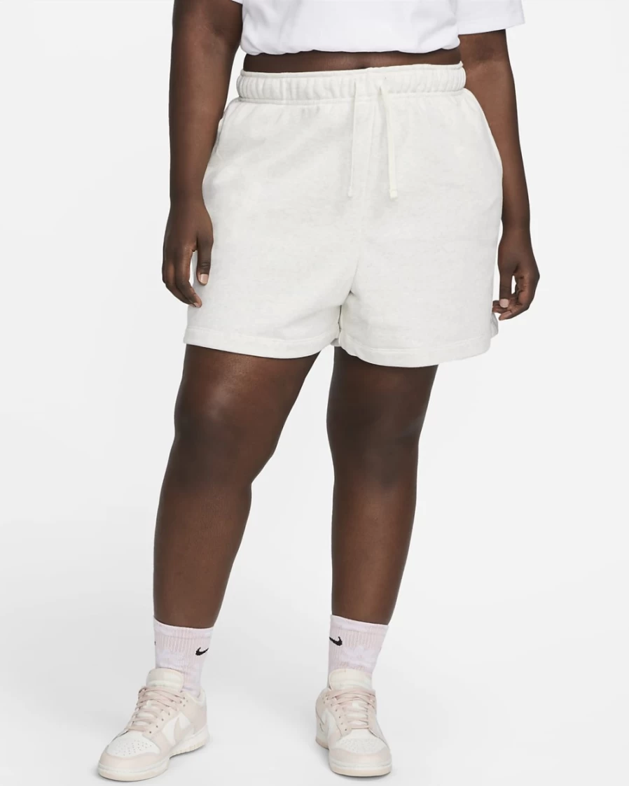 Nike Women's Plus Size Oatmeal Heather/White Club Fleece Mid-Rise Sportswear Shorts