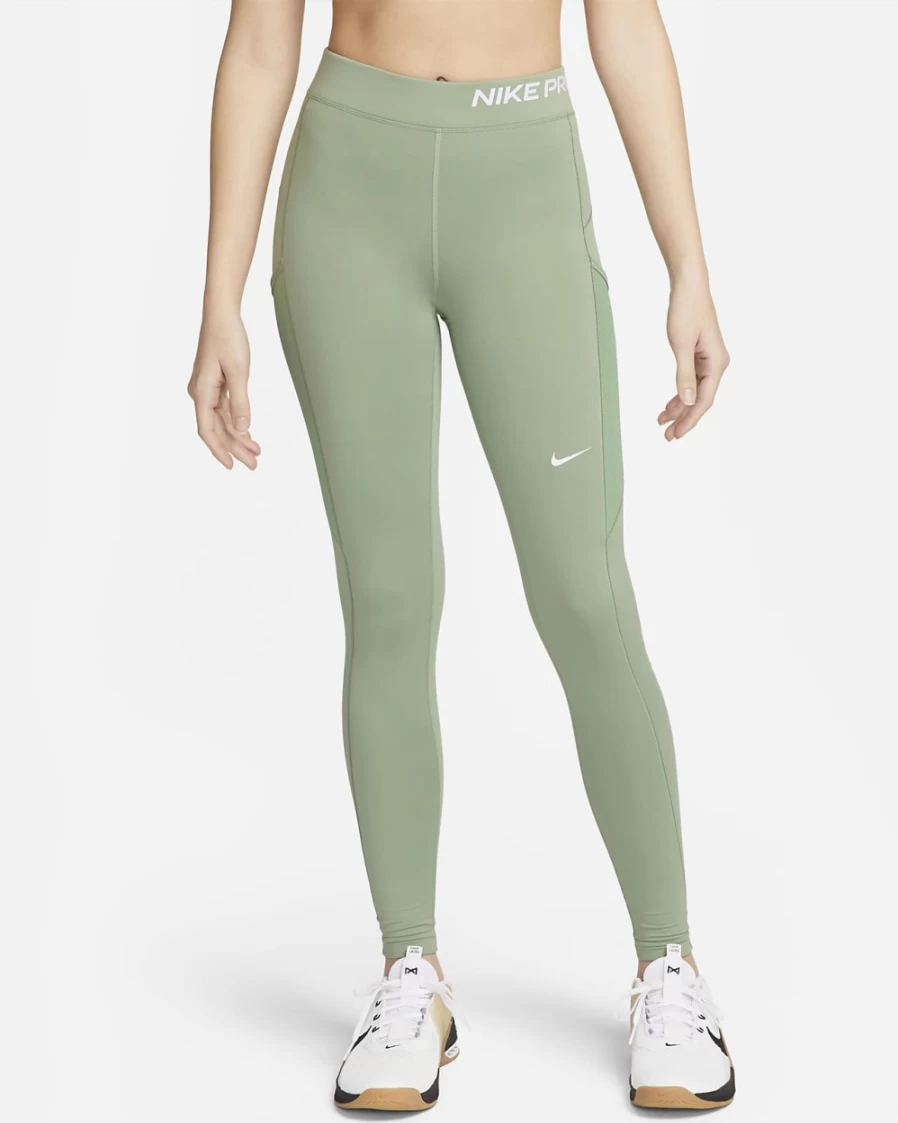 Nike Pro Therma-FIT Women's Mid-Rise Leggings with Pockets - Jade Smoke/White