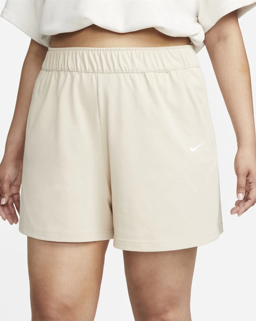 Nike Women's Plus Size Sportswear Jersey Shorts in Sanddrift/White - Comfortable Athletic Shorts