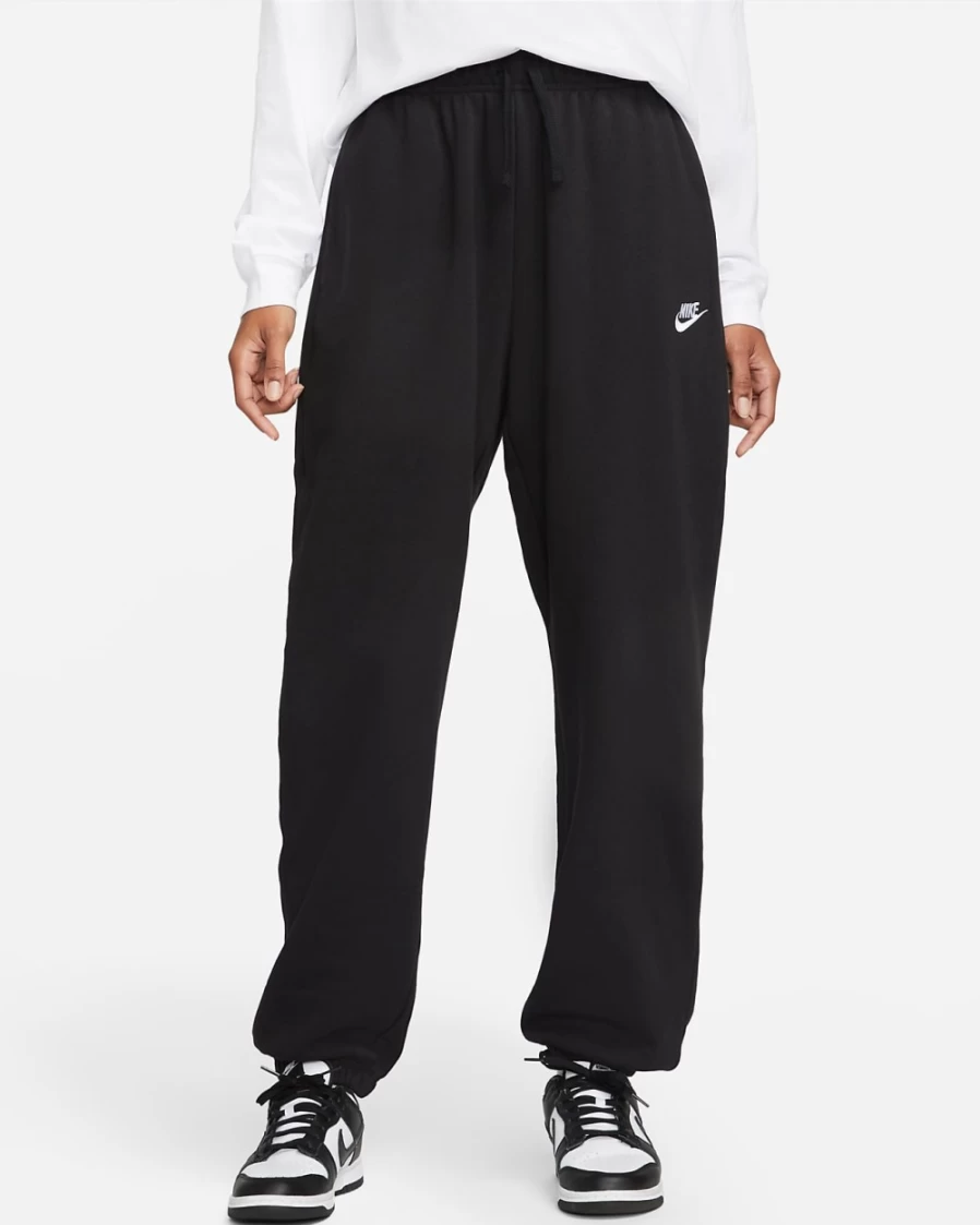 Nike Women's Oversized Club Fleece Sweatpants - Mid-Rise, Black/White, Comfortable Sportswear