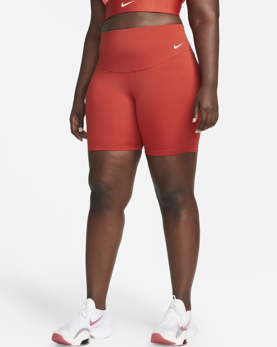 Nike One Women's Mid-Rise 7" Bike Shorts in Cinnabar/White - Plus Size Activewear